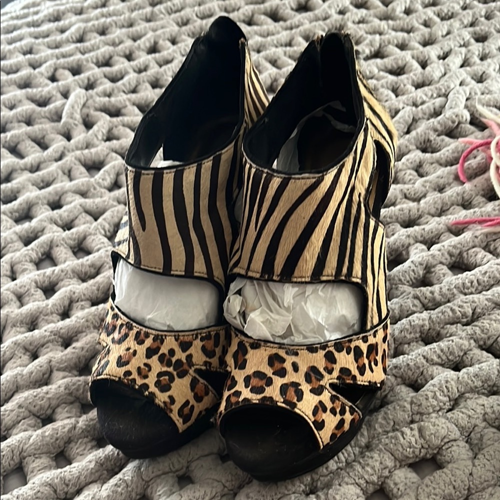 Boston Proper Brown and Black Heels with Animal Print